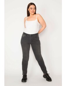 Şans Women's Plus Size Anthracite 5 Pocket Lycra Jeans