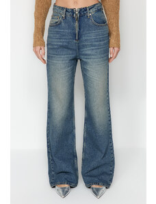 Trendyol Blue Pale Effect Vintage Zipper Detail High Waist Wide Leg Jeans