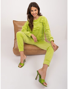 Fashionhunters Lime velour set with sweatshirt and trousers