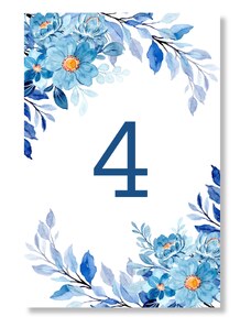 Personal Asztal számozás - Kék virágok