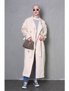 Madmext Cream Flowy Long Trench Coat