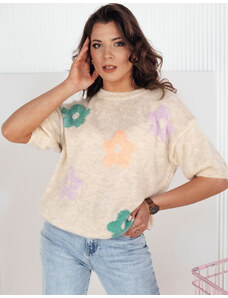 BASIC Bézs pulóver színes virágokkal CILSA MY2295