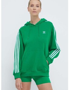 adidas Originals felső 3-Stripes Hoodie OS zöld, női, nyomott mintás, kapucnis, IN8398