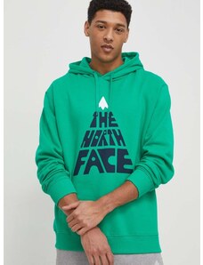 The North Face pamut melegítőfelső zöld, férfi, nyomott mintás, kapucnis