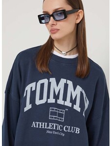 Tommy Jeans pamut melegítőfelső sötétkék, női, nyomott mintás
