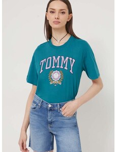 Tommy Jeans pamut póló női, zöld