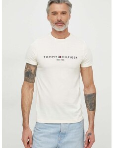 Tommy Hilfiger pamut póló bézs, férfi, nyomott mintás