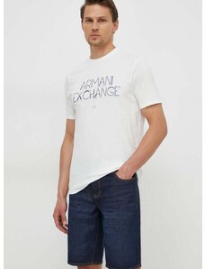 Armani Exchange pamut póló bézs, férfi, nyomott mintás