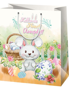 CARDEX Húsvéti ajándéktáska 23x18x10cm, közepes, nyuszi tojásokkal, Kellemes húsvéti ünnepeket!