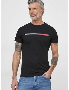 Tommy Jeans pamut póló fekete, férfi, nyomott mintás