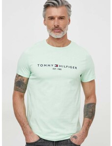 Tommy Hilfiger pamut póló zöld, férfi, nyomott mintás