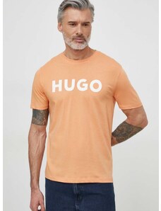 HUGO pamut póló narancssárga, férfi, nyomott mintás