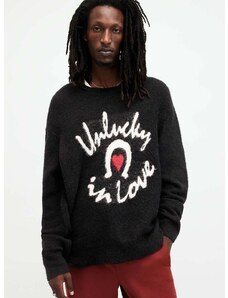AllSaints gyapjú pulóver LUCKY LOVE fekete, mintás