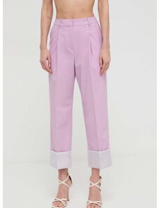 Karl Lagerfeld nadrág gyapjú keverékből rózsaszín, magas derekú széles