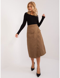 Fashionhunters Brown midi cargo skirt with lining