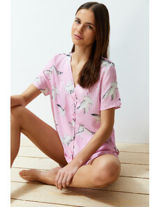 Trendyol Pink Stork Patterned Viscose Woven Pajamas Set