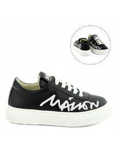 SPORTCIPŐ MM6 CONTRASTING PRINTED LOGO LEATHER LACE-UP LOW SNEAKERS