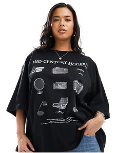 ASOS Curve ASOS DESIGN Curve oversized t-shirt with mid-century modern graphic in black