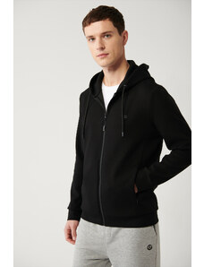 Avva Black Unisex Sweatshirt Hooded Flexible Soft Texture Interlock Fabric Zippered Regular Fit