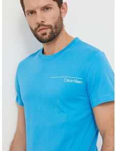 Calvin Klein pamut póló türkiz, férfi, nyomott mintás