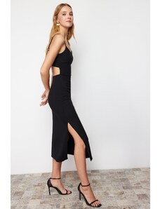 Trendyol Black Cut Out Detailed Fitted Midi Knitted Midi Dress