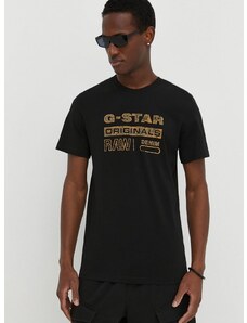 G-Star Raw pamut póló fekete, férfi, nyomott mintás