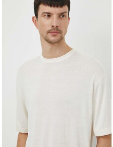 Calvin Klein póló selyemkeverékből bézs, sima