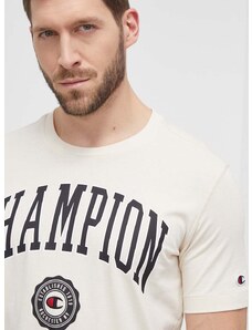 Champion pamut póló bézs, férfi, nyomott mintás, 219852