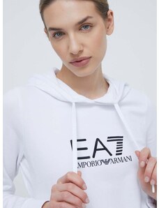 EA7 Emporio Armani felső fehér, női, nyomott mintás, kapucnis