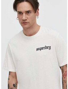 Superdry pamut póló bézs, férfi, nyomott mintás
