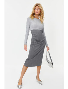 Trendyol Gray Knitted Mix Woven Dress
