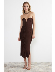 Trendyol Brown Pleated Knitted Dress