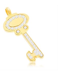 Ekszer Eshop - Sebészeti acél medál - arany színű kulcs átlátszó cirkóniákkal díszítve G10.9