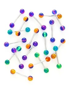 Ekszer Eshop - Nyelvpiercing - három színű ragyogó golyócskák W36.21/25 - A piercing színe: Kék - Lila
