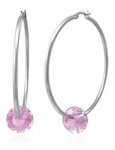 Ekszer Eshop - Acél fülbevaló - nagy karikák ezüst színben rózsaszín csiszolt gyönggyel X09.10