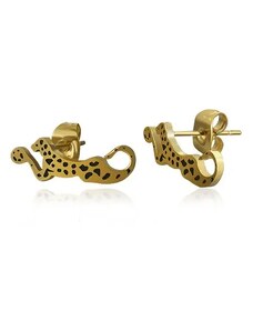 Ekszer Eshop - Acél fülbevaló arany színben - fekvő leopárd fekete foltokkal AA04.23