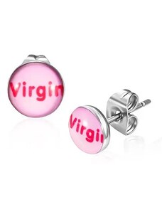 Ekszer Eshop - Acél fülbevaló - Virgin felirat, rózsaszín felület K9.11