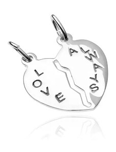 Ekszer Eshop - Medál kettőnek 925-ös ezüstből - kettétörhető szív, Love Always O14.12