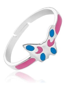 Ekszer Eshop - Gyűrű 925 ezüstből - rózsaszín és kék pillangó, állítható méret X39.6