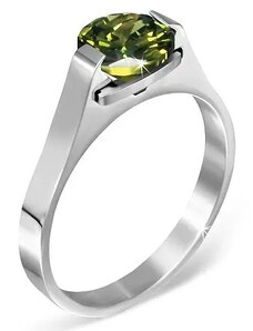 Ekszer Eshop - Gyűrű nemesacélból - zöld "Május" holdkő, kétoldalon fogattal E3.5 - Nagyság: 50