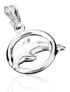 Ekszer Eshop - Sterling ezüst medál - karikán keresztül ugró delfin AB7.04