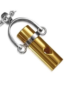 Ekszer Eshop - Medál acélból - arany színű henger, szív alakú kivágás AA29.13