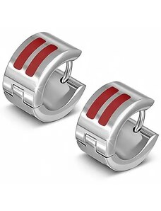 Ekszer Eshop - Fényes karika fülbevaló acélból két piros sávval AA37.20