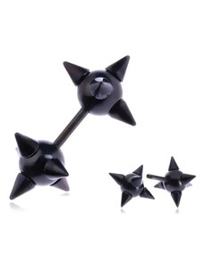 Ekszer Eshop - Hamis plug a fülbe acélból - tüskés fekete csillag W05.03