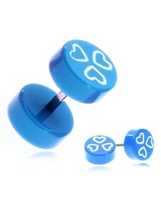 Ekszer Eshop - Fake piercing a fülbe akrilból - kék fejek és fehér szívek PC33.17