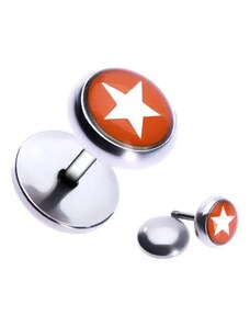 Ekszer Eshop - Acél fake piercing a fülbe - csillag piros karikában PC33.04