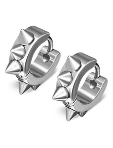 Ekszer Eshop - Acél fülbevaló - ezüst színű körök szúrós kiállókkal Q2.5