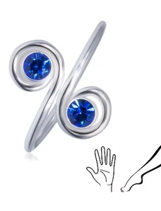 Ekszer Eshop - Ezüst gyűrű kézre vagy lábra - két kék cirkónia a spirálban AC1.26
