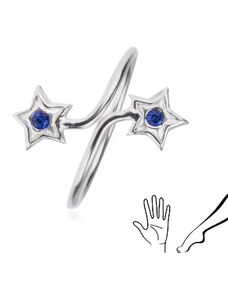 Ekszer Eshop - Gyűrű 925 ezüstből - szárak csillagokkal, kék cirkóniák AC6.25