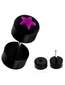 Ekszer Eshop - Fekete fake piercing a fülbe - akrilból, rózsaszín csillag PC30.26